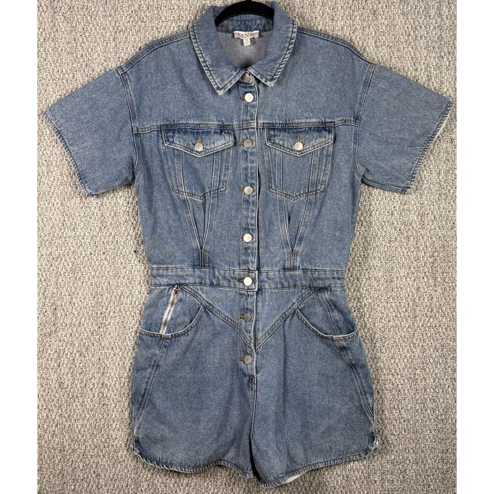 Vintage 80s Denim Romper Jean Shorts Jumpsuit Womens 10 YKK‎ Light Wash